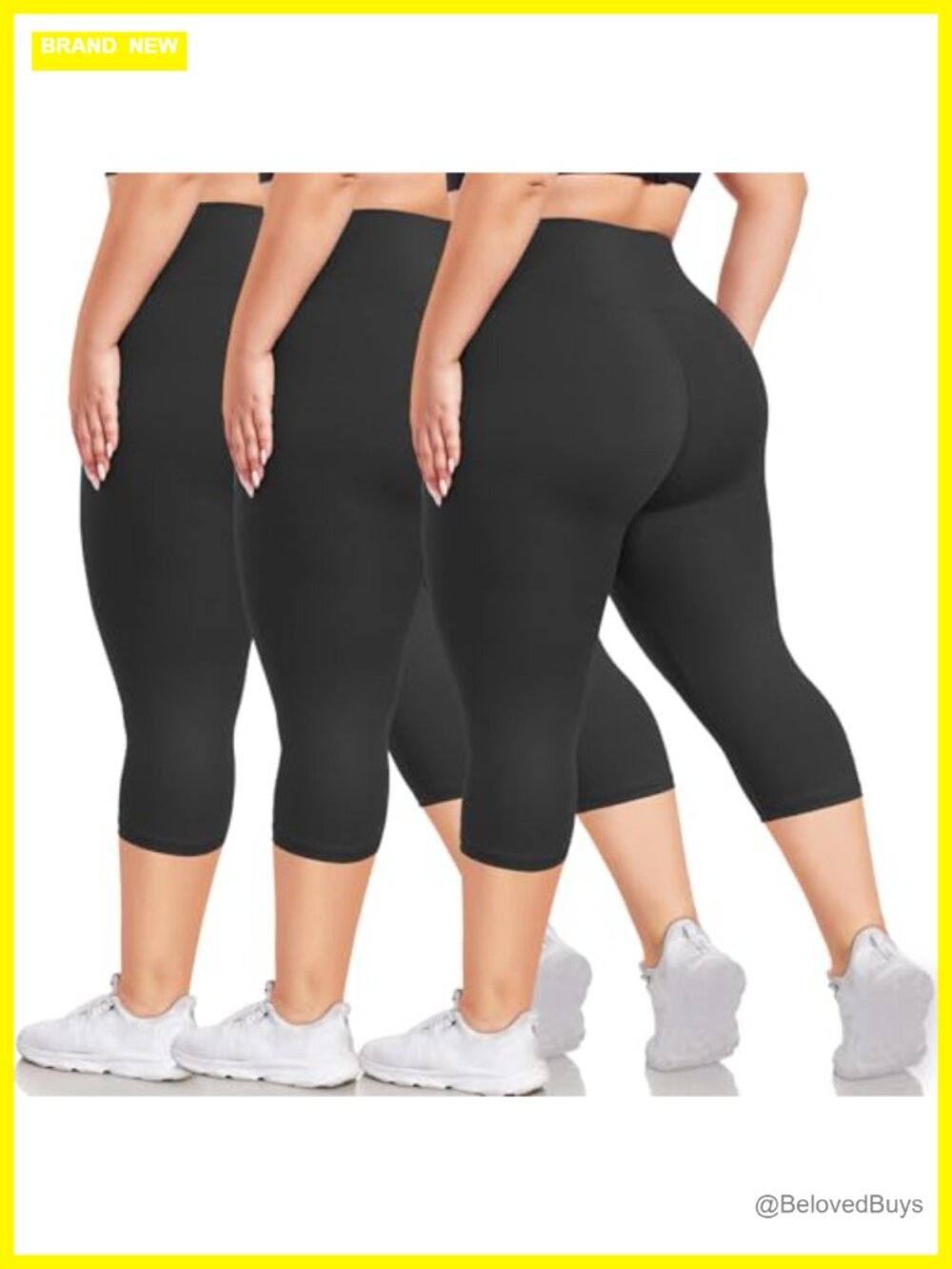 Plus Size Capri Leggings High Waisted Tummy Control Yoga Pants 3 Pack